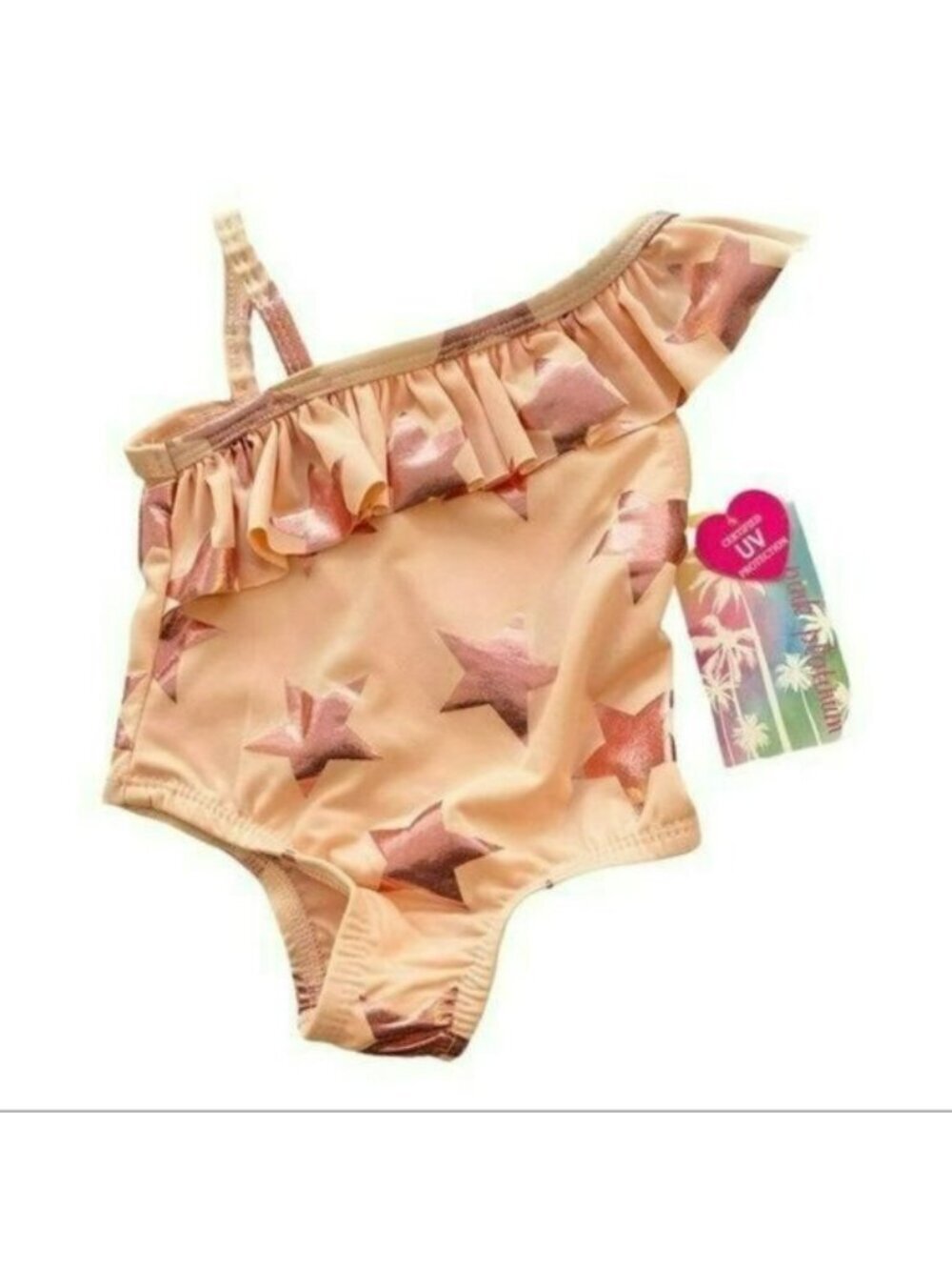 Pink Platinum Toddler Swimsuit UV Protection One Piece Foil Star Ruffle NWT 18mo